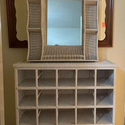 White Wicker Cabinet With Mirrored Hutch