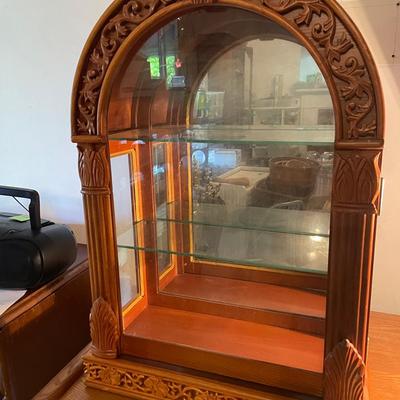 Wooden Arch-Top Display Cabinet with Glass Shelves