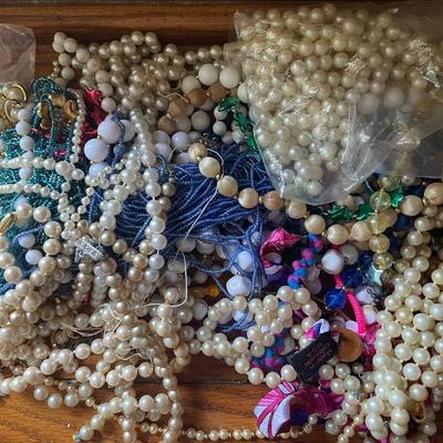 Assorted Costume Jewelry Lot with Faux Pearl Necklaces