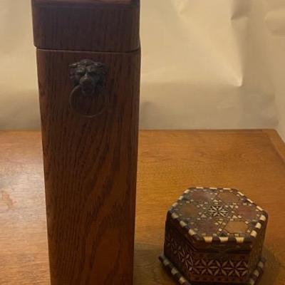 Wooden Box Set with Lion Decor and Hexagonal Case