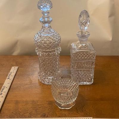Cut Glass Decanter Set with Stoppers and Glass