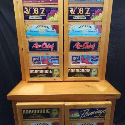 Two-Piece Solid Wood Bar Cabinet with Fruit Crate Panel Doors