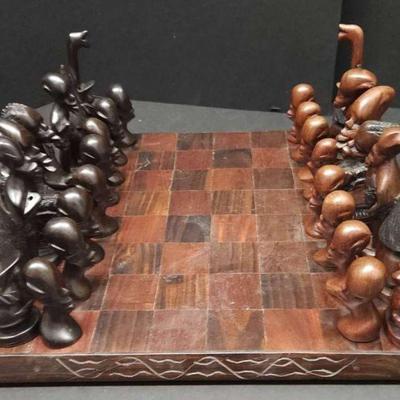 Hand-Carved African Blackwood and Rosewood Chess Set