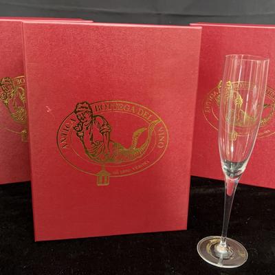 Antica Bottega del Vino Etched Champagne Flutes | Set in Original Presentation Boxes | 8 Flutes