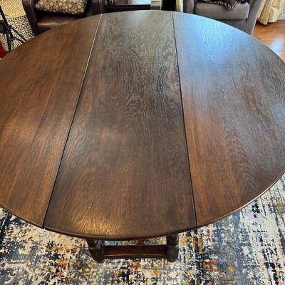 Dark Wood Drop Leaf Table | Gateleg Design 66” Round 