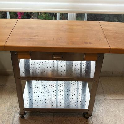 John Boos & Co. Cucina Americana Kitchen Cart | Butcher Block Top with Drop Leaves & Metal Shelves