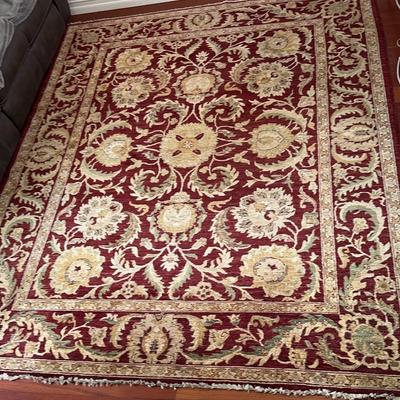 Traditional Wool Area Rug | Red & Gold Floral Pattern W/ Fringed Edge