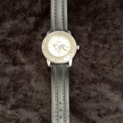 Mido World Map Analog 5200 Quartz Men’s Watch | Black Leather Band with Silver-Tone Bezel