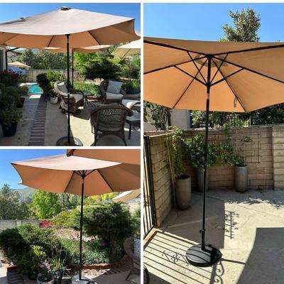Outdoor Patio Umbrella with Base | 9 Foot Round Canopy in Tan