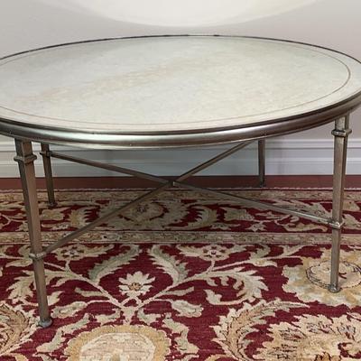Metal Coffee Table With Mirrored Top Silver Finish W/ X-Stretch Base