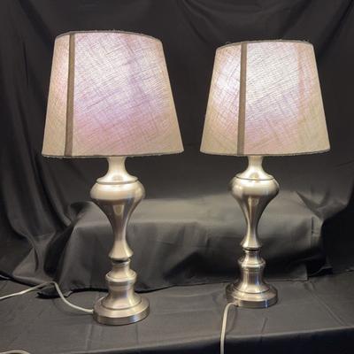 Pair of Brushed Nickel Table Lamps with Linen Textured Shades