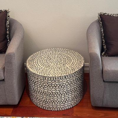 Round Barrel Chair 360-Degree Swivel Accent Chairs | Capiz Shell Terrazo Style Accent Table