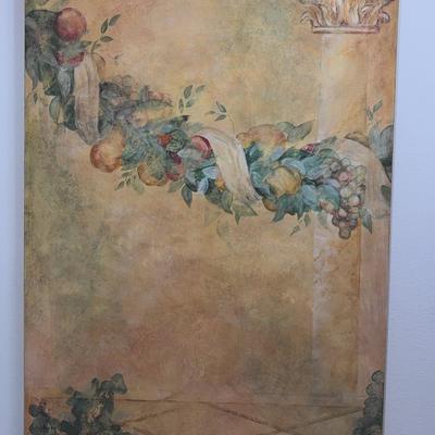 Tuscan Style Painting On Canvas | Grapes, Pears, Peaches On Vine With Columns