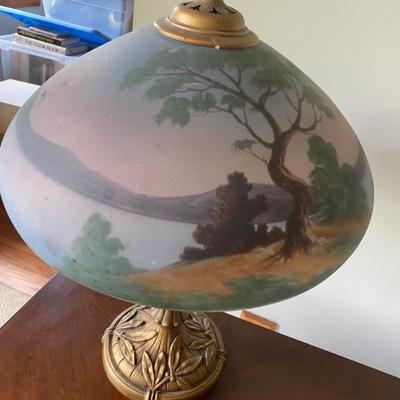 Antique Reverse Hand Painted Glass Shade, Serial Number, HANDEL? 