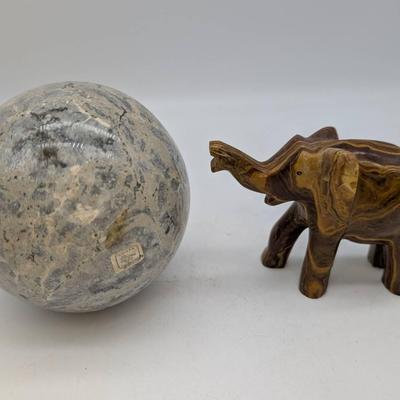 Polished Marble Sphere And Elephant