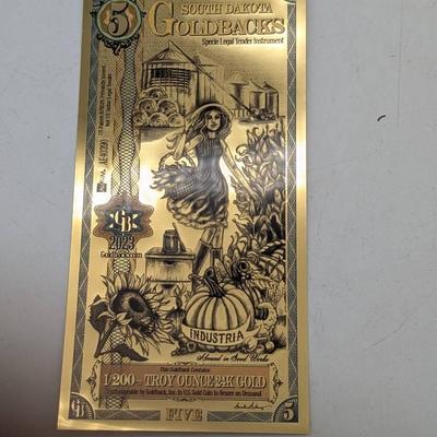 2023 "South Dakota Goldbacks" 1/200 Ozt. Gold Note