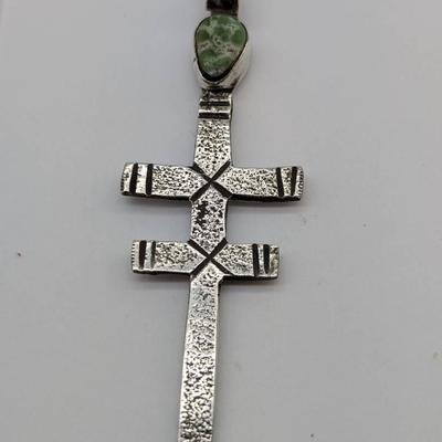 Leo Coriz Sterling Silver & Turquoise Pueblo Cross Pendant 