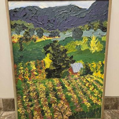 Original Signed Abstract Art Painting Farm Scene 