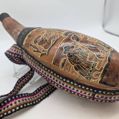 Hand Carved Peruvian Gourd Water Jug...Trabajo y Fiesta 