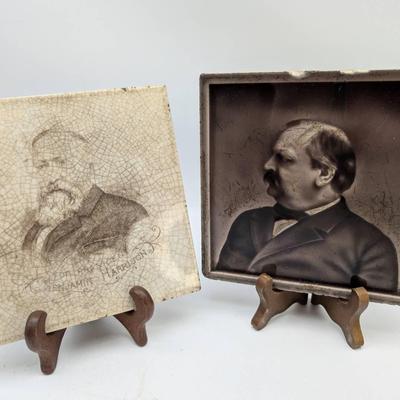 1888 Presidential Campaign Tiles...Cleveland & Harrison 