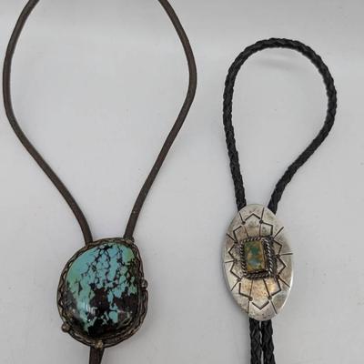 2 Navajo Sterling Silver & Turquoise Bolo Ties