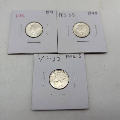 Three 1940's Mercury Dimes...2 Uncirculated 