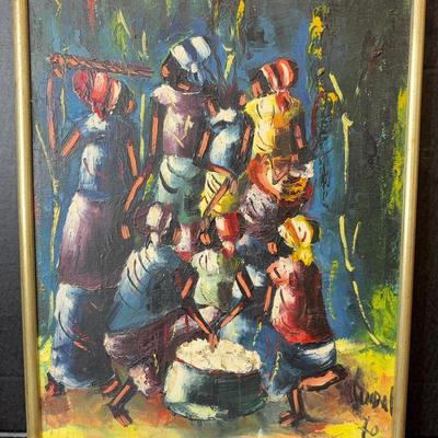 Vintage Abstract Painting On Canvas, Signed