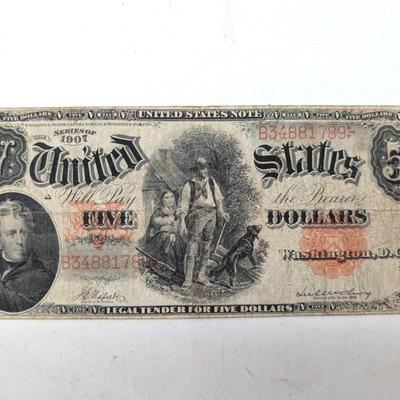 1907 Large $5 "Woodchopper" Note