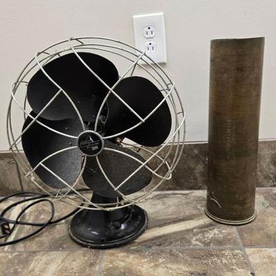 Vintage Emerson Industrial Fan & Metal Artillery Shell