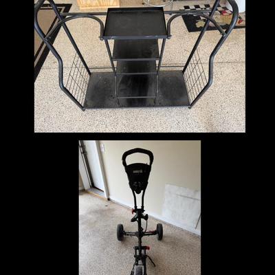 Double Bag Golf Storage Rack And Pull Gold Cart