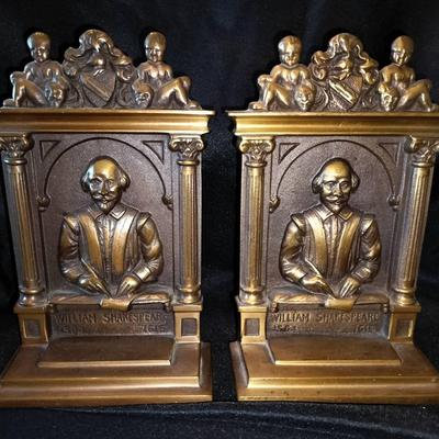 ANTIQUE England SHAKESPEARE CLASSICAL BUST Bronze SHELF STATUE ART BOOKENDS