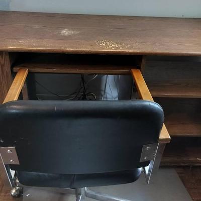 Vintage Wooden Office Computer Storage Desk + Black Office Chair