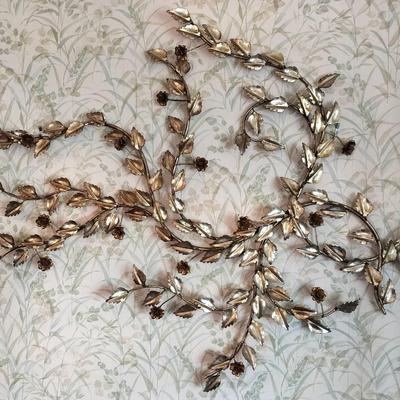 Mid Century Modern Metallic Flower And Leaf Wall Decor Art 