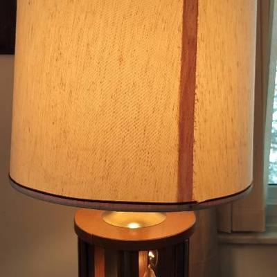 Mid-century Modern Walnut and Brass Candelabra Lamp