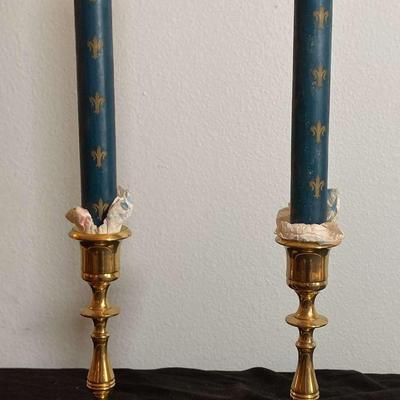 Brass Candle Stick And Candle Set 