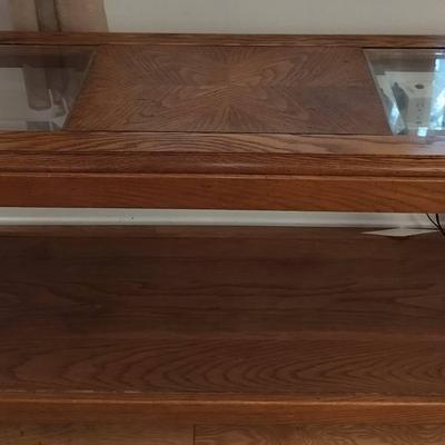 Glass Top Wooden Two Tiered Vintage Coffee Table