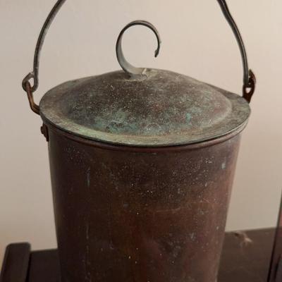 ANTIQUE COPPER METAL PAIL W/HANDLE & W/LID 9" BUCKET