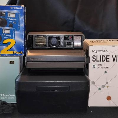 Polaroid Spectra System Camera, Rybozen Slide Viewer, Kodak Camera, & 2 Disposal Flash Polaroids