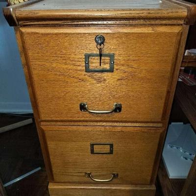 Vintage 2 Drawer Locking Wooden Filing Cabinet