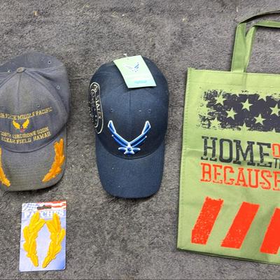 Air Force Hats, Patch And Home Of The Brave Tote Bag
