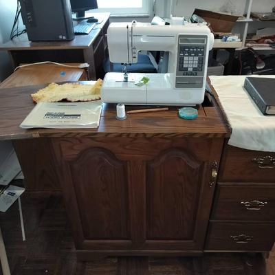 Sears Kenmore 150 Vintage Sewing Machine Table + Collection Of Sewing Threads, Materials, & Supplies
