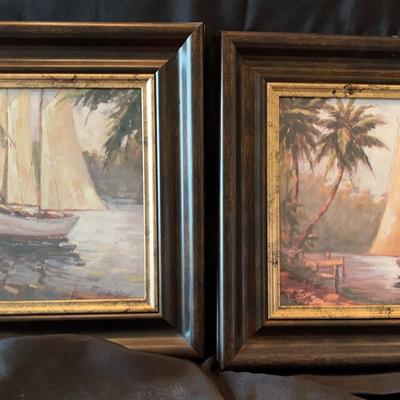 Set Of Two Sailboat Paintings And Set Of 2 Painting In Charleston SC, One Shadowboxed Fish Art