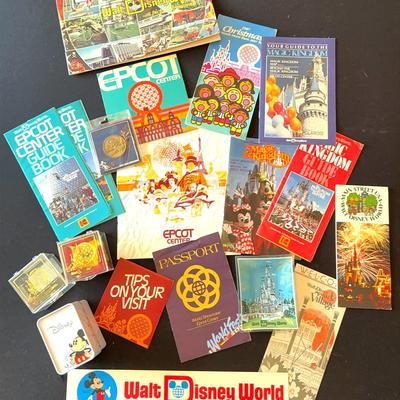 Disney Lot - Guide Books, Trinket Tray, Sticker, Mini “Figment” Shirt, 2 Containers & Coin