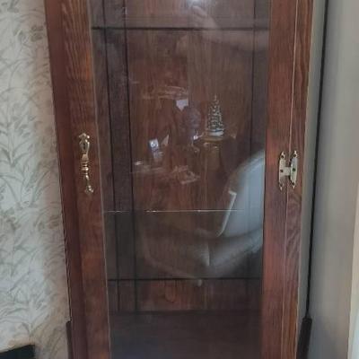 Glass Shelved 3 Tiered Vintage Wooden China Display Cabniet