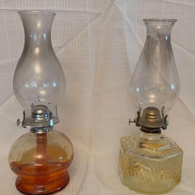 2 Vintage Glass Hurricane Lamps