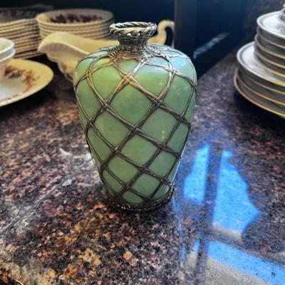 GREEN VASE WITH METAL DETAIL
