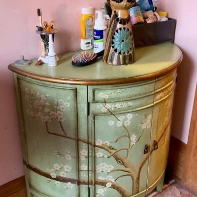 Nice green and gold painted Demi lume cabinet