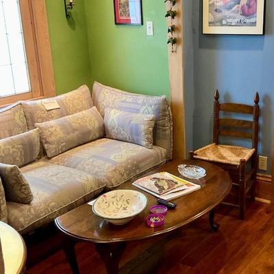 Sofa, drop leaf coffee table