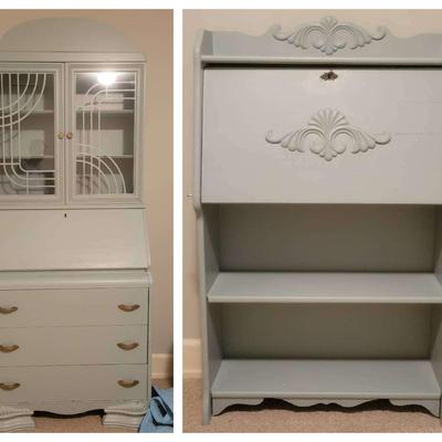 Vintage Wooden Desk and Matching Storage Cabinet – Classic Design