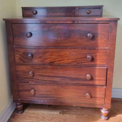 Antique Solid Wood Chest of Drawers with Upper Glove Box